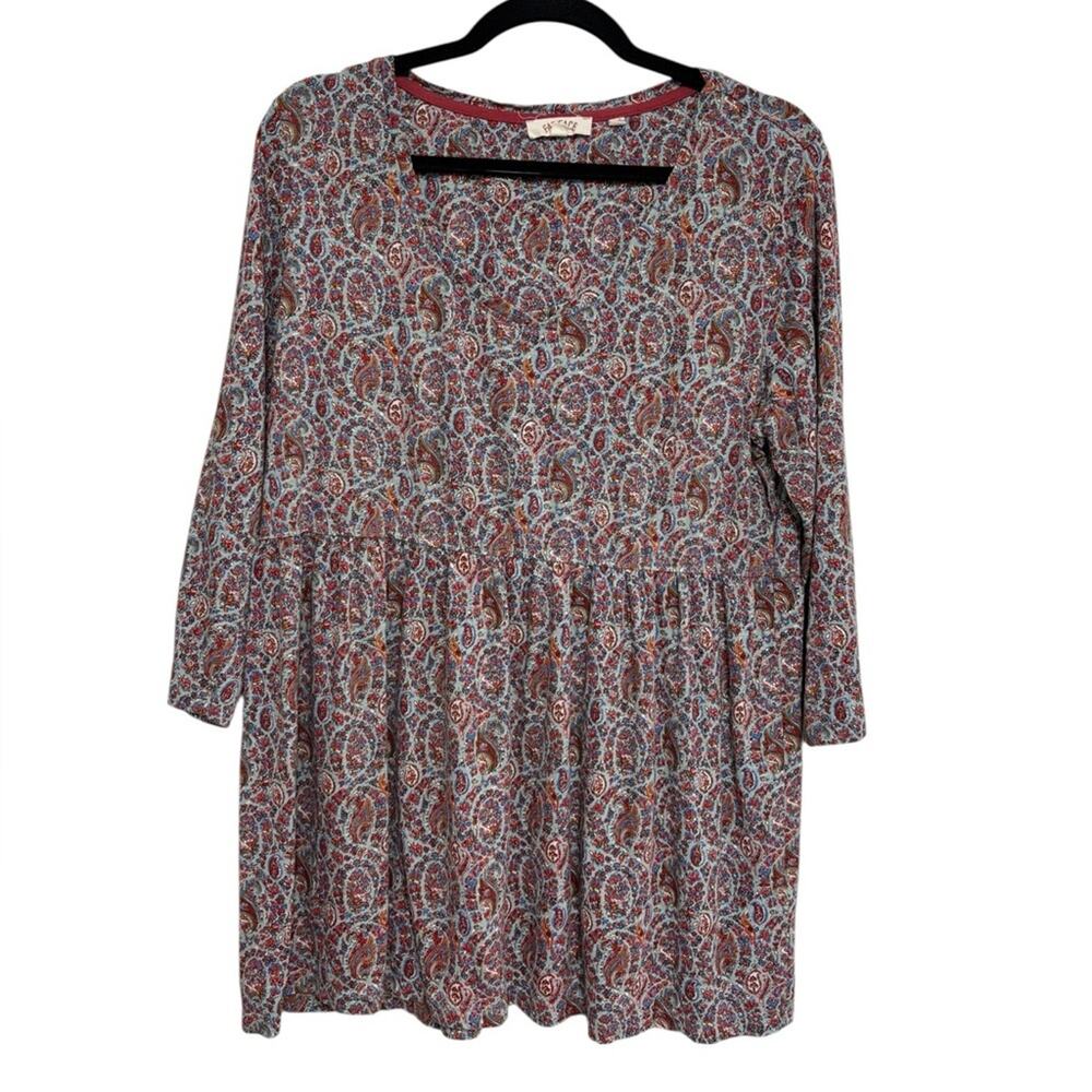 Fat Face Cotton Modal Paisley Boho Flowy Babydoll Tunic 3/4 Tee - Size US 12